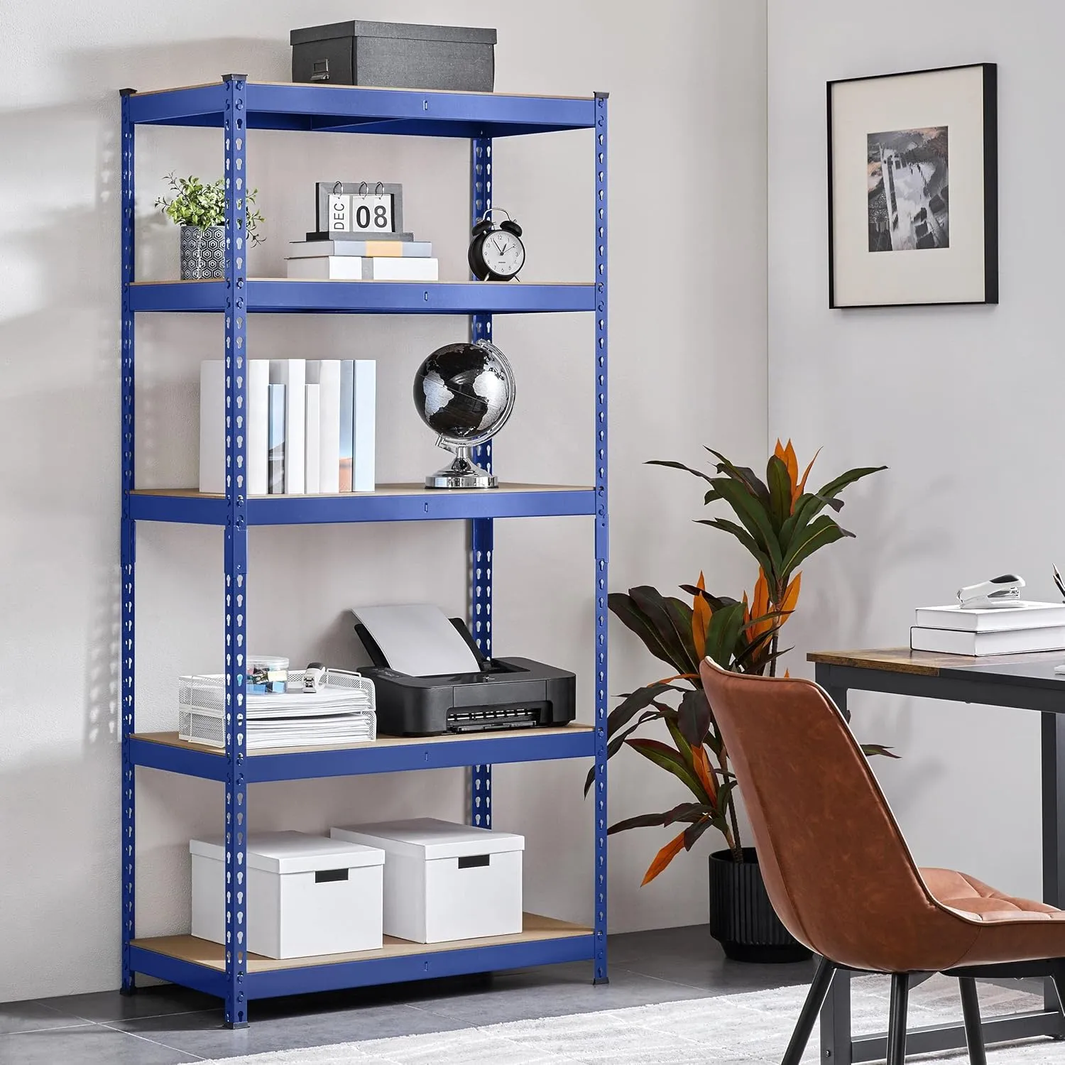 Topeakmart 5-Tier Utility Shelves, Metal Storage Shelves Garage Shelving Unit Adjustable Garage Storage Shelves Storage Racks Heavy Duty Shed Shelving- Blue, 35.5 x 17.5 x 72 Inch