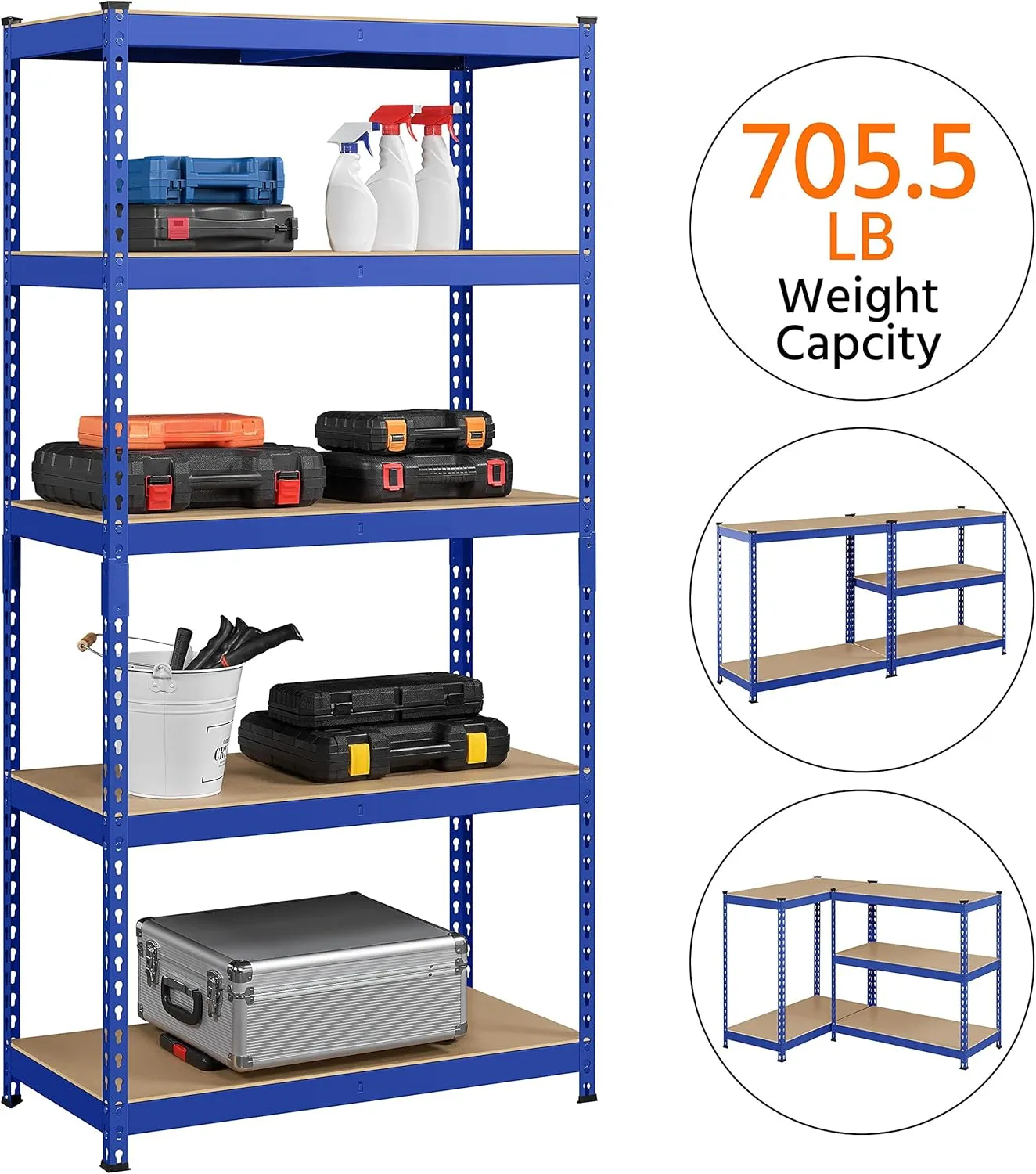 Topeakmart 5-Tier Utility Shelves, Metal Storage Shelves Garage Shelving Unit Adjustable Garage Storage Shelves Storage Racks Heavy Duty Shed Shelving- Blue, 35.5 x 17.5 x 72 Inch