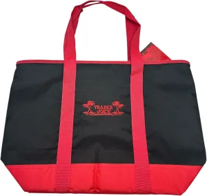 Trader Joe's Large Shopping Tote, Black and Red Canvas, Reusable Grocery Bag. Insulated.
