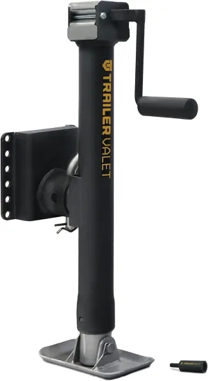 Trailer Valet JX5 Side Mount Trailer Jack – 5,000 LB Capacity with Drill-Powered Crank, Pipe Mount Bracket, Drop Leg, Footplate, and Wrinkle Black Powder Coating