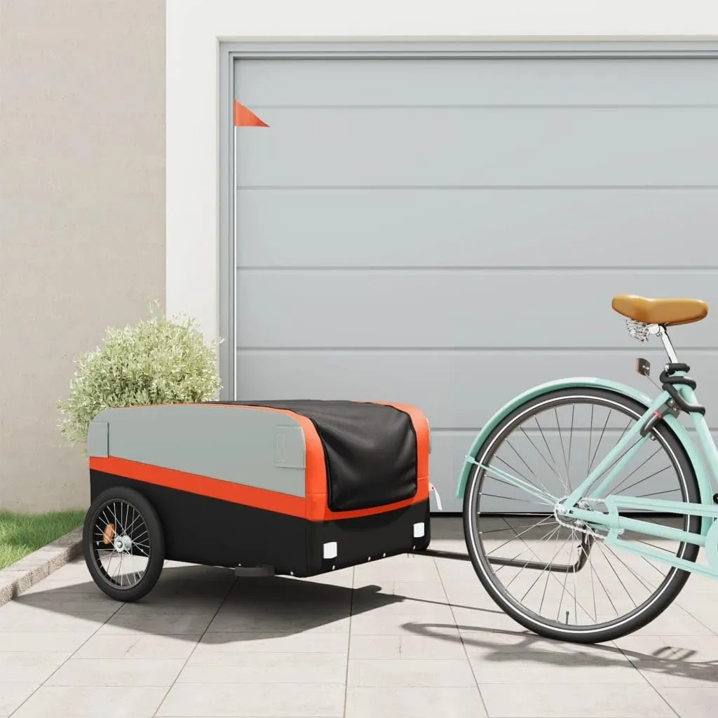 Transport with Heavy-Duty Bike Trailer, Durable Iron Frame, High Visibility Safety Flag, Black and Orange