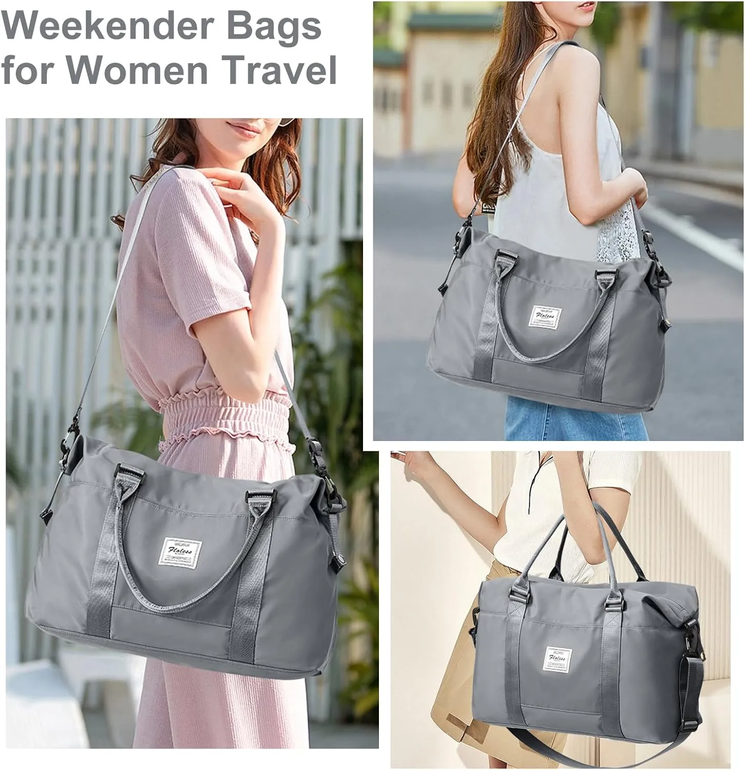 Travel Bags for Women, Weekender Overnight Bag with Toiletry Bag, Carry On Travel Tote Bag Duffel Bag,Gym Bag with Wet Pocket & Trolley Sleeve,Grey Blue