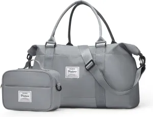Travel Bags for Women, Weekender Overnight Bag with Toiletry Bag, Carry On Travel Tote Bag Duffel Bag,Gym Bag with Wet Pocket & Trolley Sleeve,Grey Blue