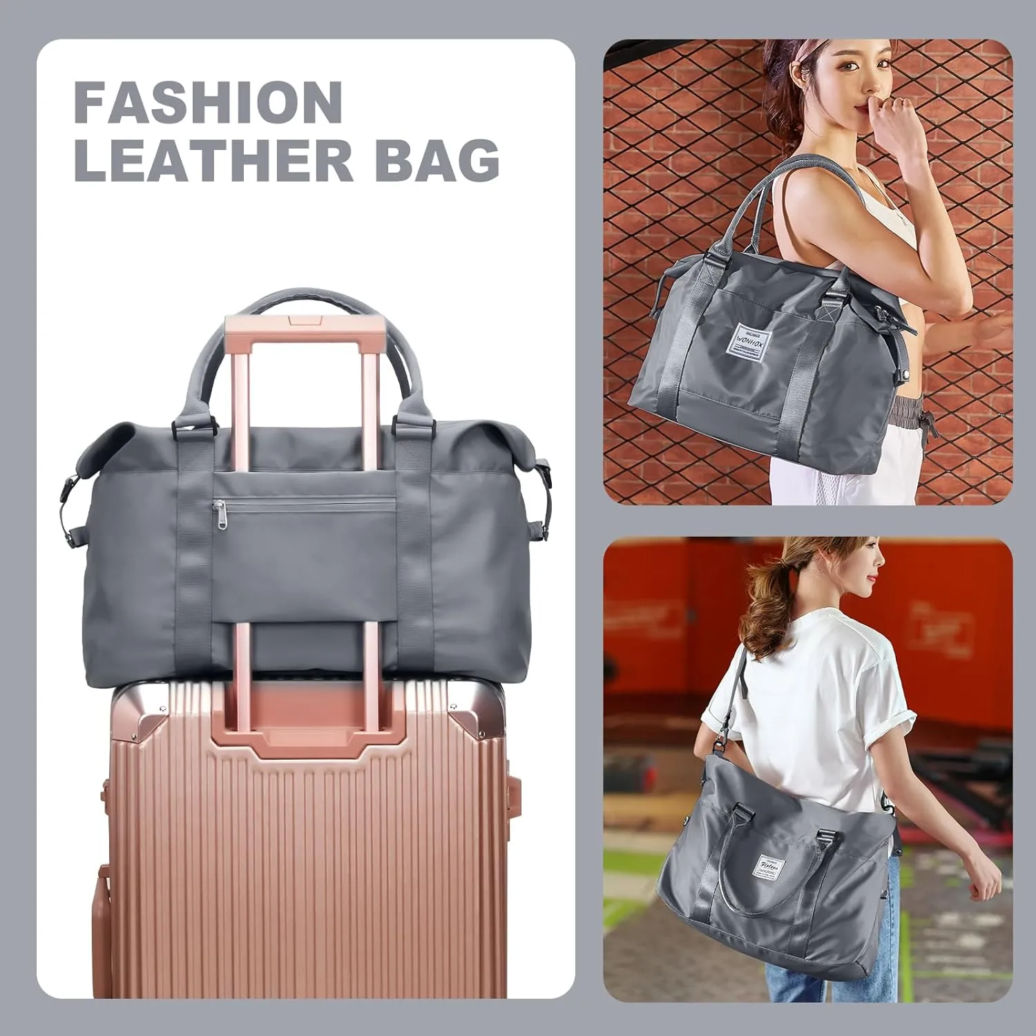 Travel Bags for Women, Weekender Overnight Bag with Toiletry Bag, Carry On Travel Tote Bag Duffel Bag,Gym Bag with Wet Pocket & Trolley Sleeve,Grey Blue