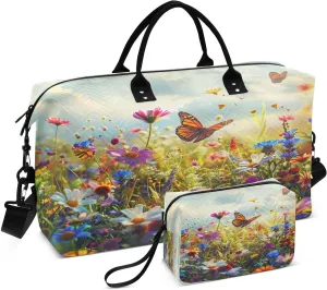 Travel Duffel Bag Large Weekender Overnight Bags for Women Men, Beautiful Spring Meadow Gym Bag with Toiletry Bag