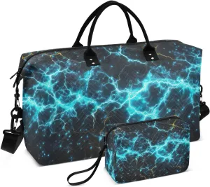 Travel Duffel Bag Large Weekender Overnight Bags for Women Men, Blue Electric Sparks Gym Bag with Toiletry Bag