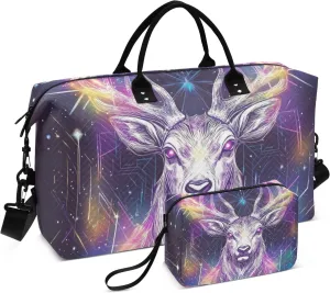 Travel Duffel Bag Shoulder Weekender Overnight Bag Sports Gym Tote Bag with Adjustable Strap for Hiking Large Capacity Deer Neon Mystery Tarot Cards
