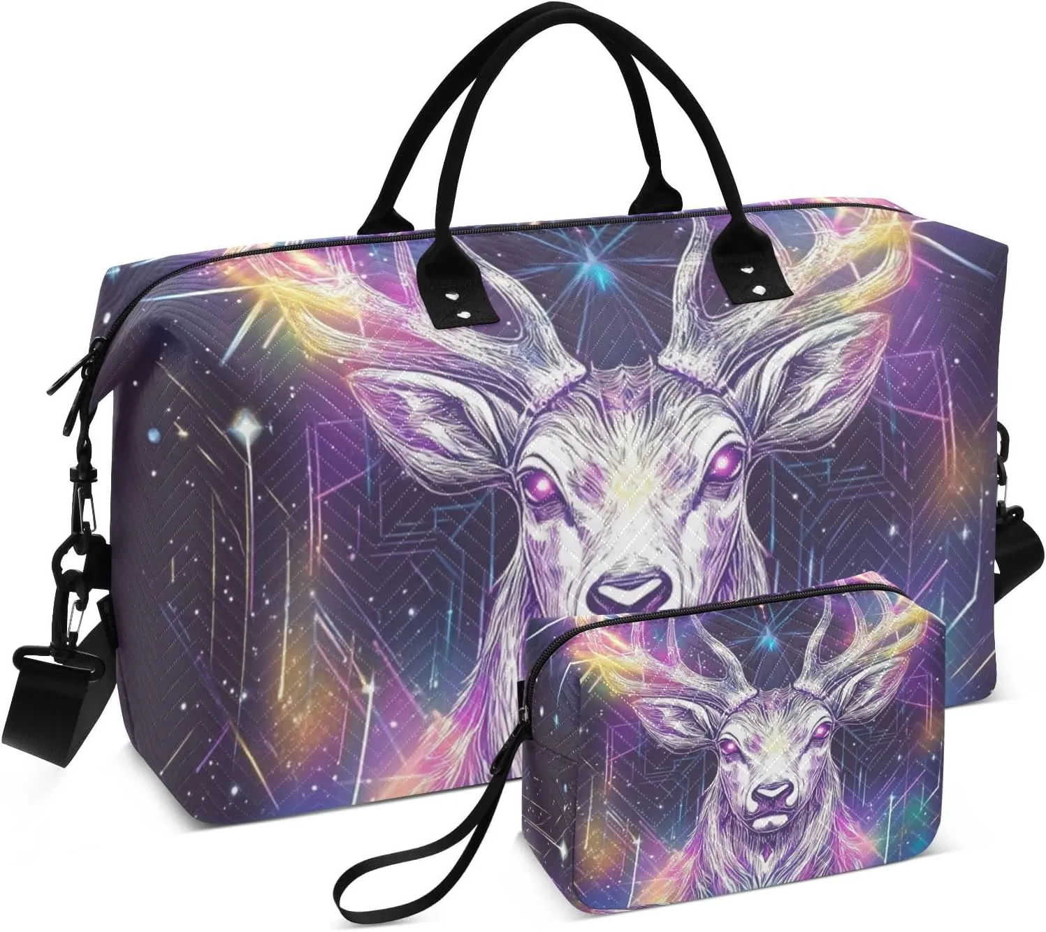 Travel Duffel Bag Shoulder Weekender Overnight Bag Sports Gym Tote Bag with Adjustable Strap for Hiking Large Capacity Deer Neon Mystery Tarot Cards