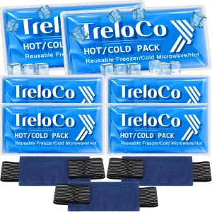TrelaCo 6 Pcs 9.5" x 4.7" Gel Ice Packs Reusable Gel Ice Packs for Injuries with 3 Soft Adjustable Wrap Hot Cold Pack Compress for Knees, Back, Shoulders, Arms, and Legs