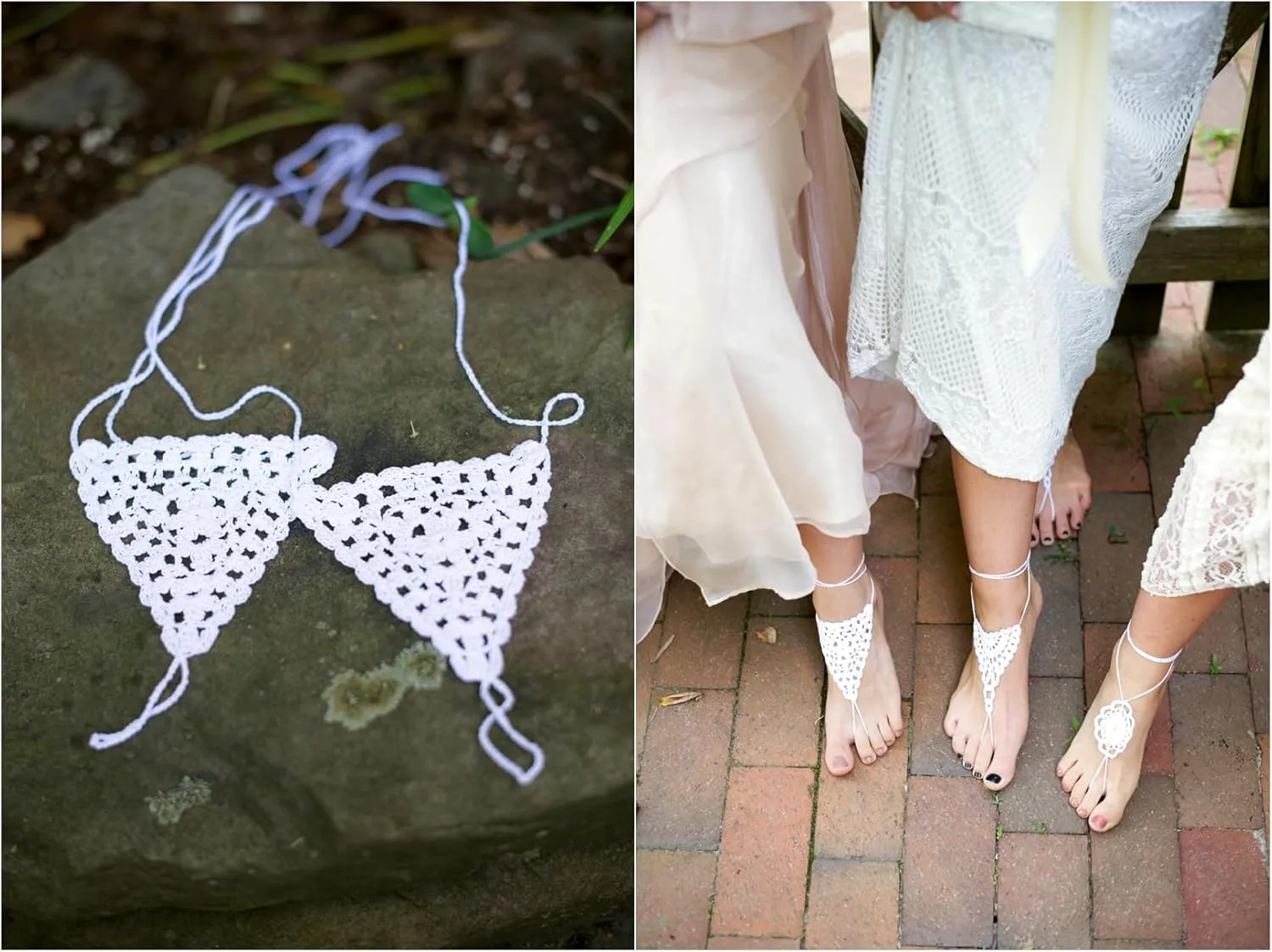 Triangle Lace Barefoot Sandals Foot Jewelry for Women, Beach Wedding Boho Bridesmaids Gift, Barefoot Summer Festival Shoes, Crochet Beach Outfit (Ivory)