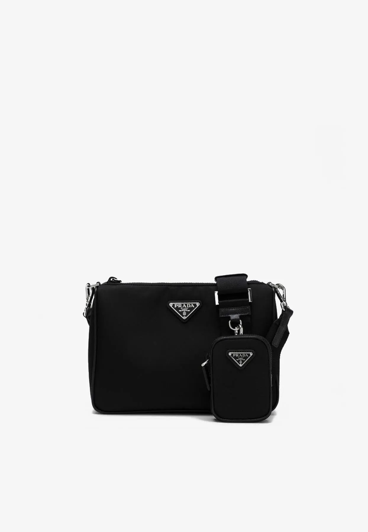 Triangle Logo Re-Nylon and Leather Messenger Bag