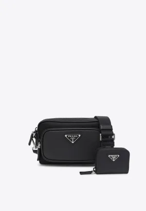 Triangle Logo Saffiano Leather Messenger Bag