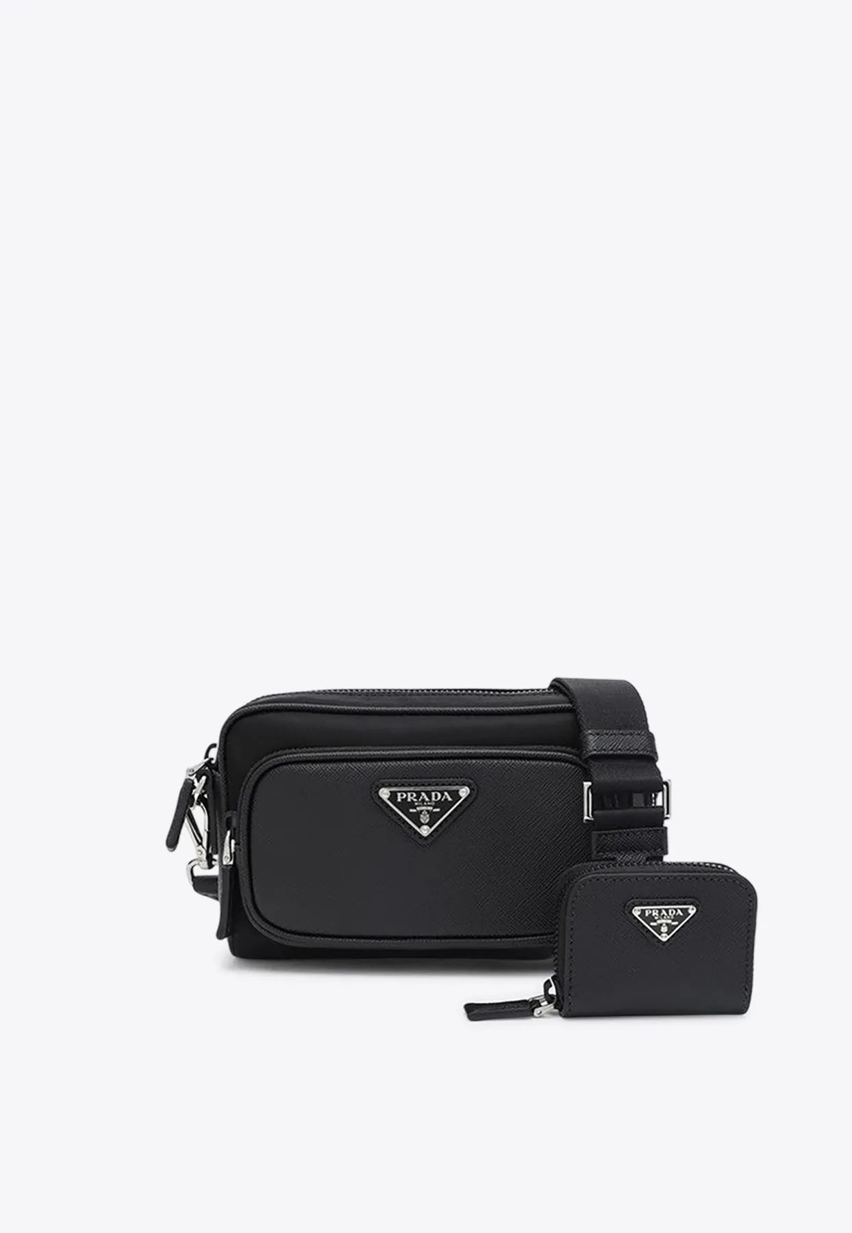 Triangle Logo Saffiano Leather Messenger Bag
