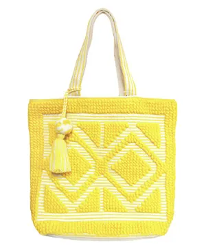 Tribal Design Woven Tote Yellow