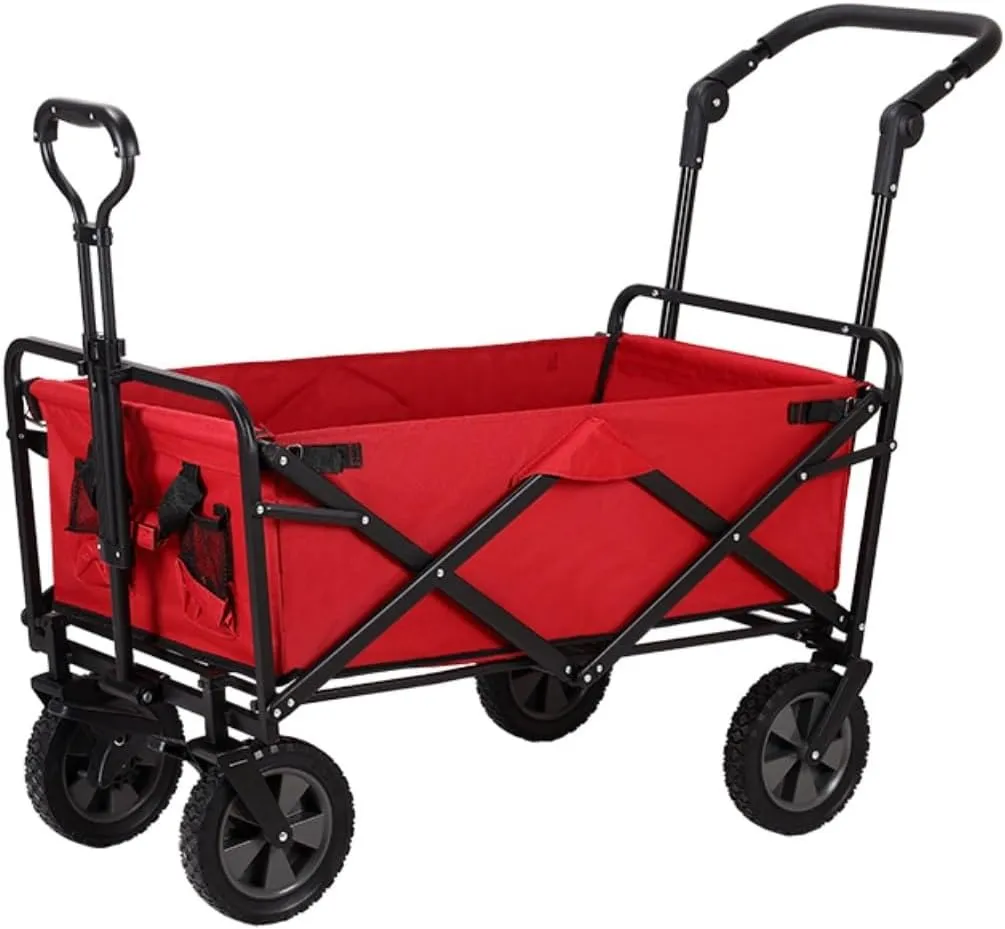 Trolley Cart Outdoor Folding Utility Wagon 4 Wheeled Camping Cart Utility Garden Trolley Handcart for Beach Picnic Camping Cart Garden Wagon