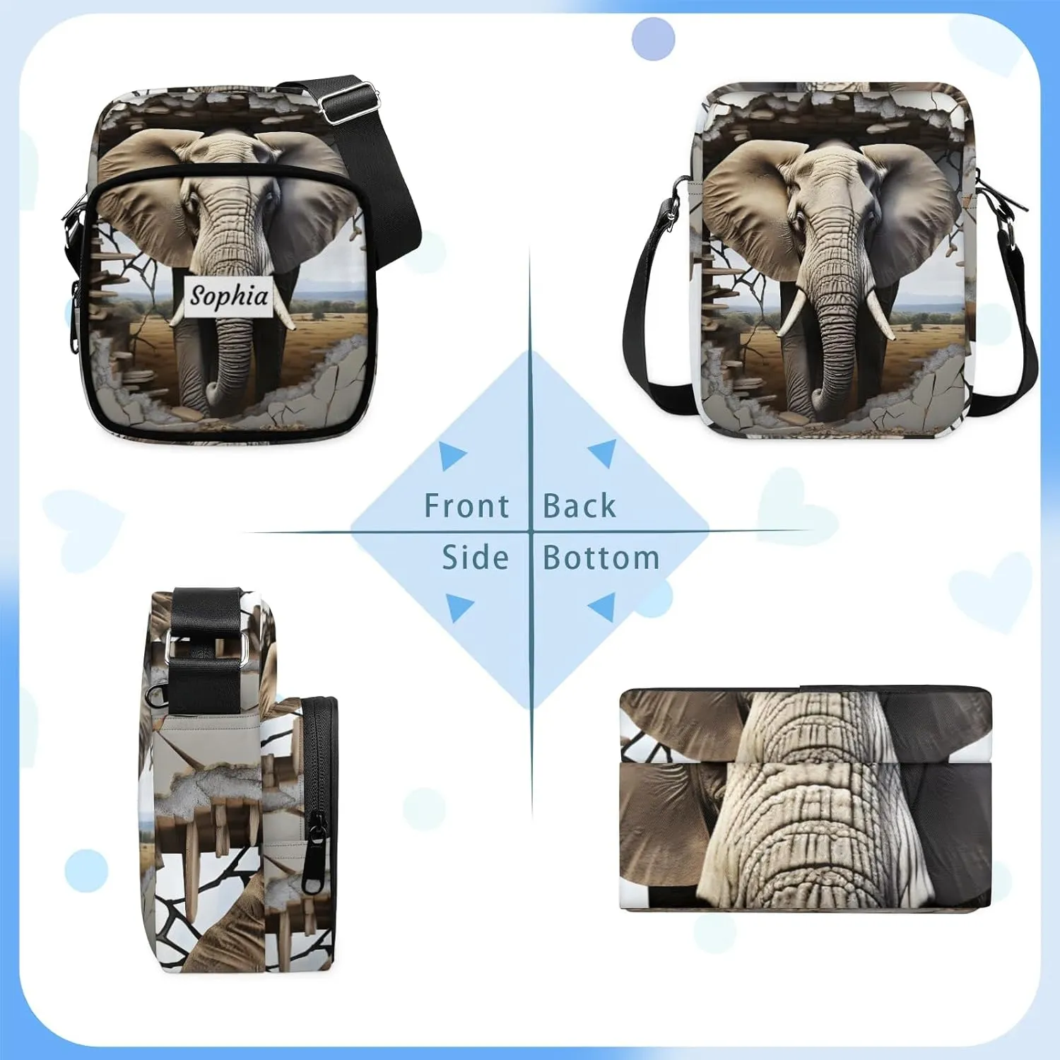 TropicalLife Personalized Crossbody Bag for Women Men Custom Name Messenger Bags