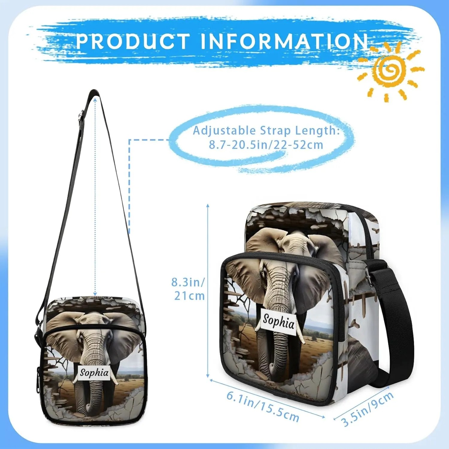 TropicalLife Personalized Crossbody Bag for Women Men Custom Name Messenger Bags