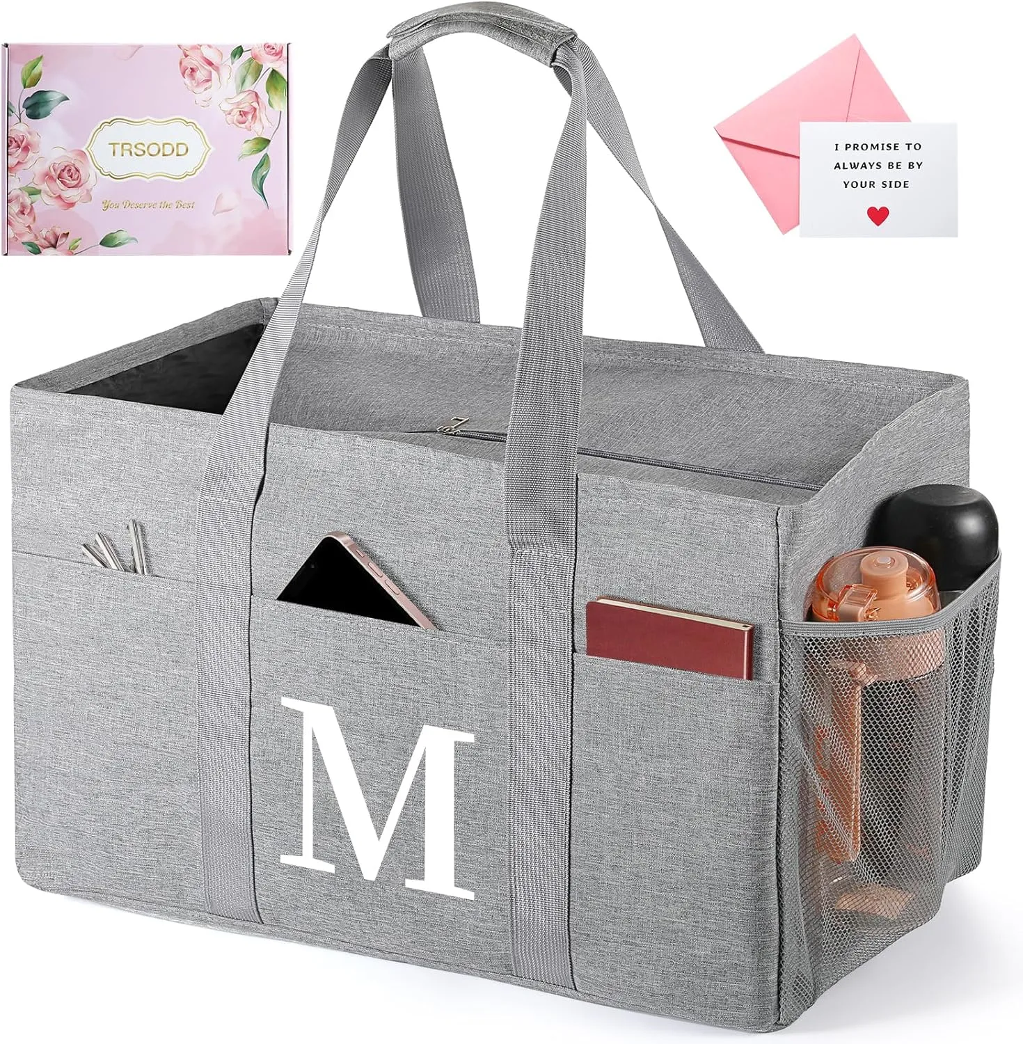 TRSODD Reusable Grocery Shopping Bags 10 Gallon Foldable Extra Large Utility Tote Bag Storage with Zipper and Handle Mothers Day Gifts for Mom Grandma Women