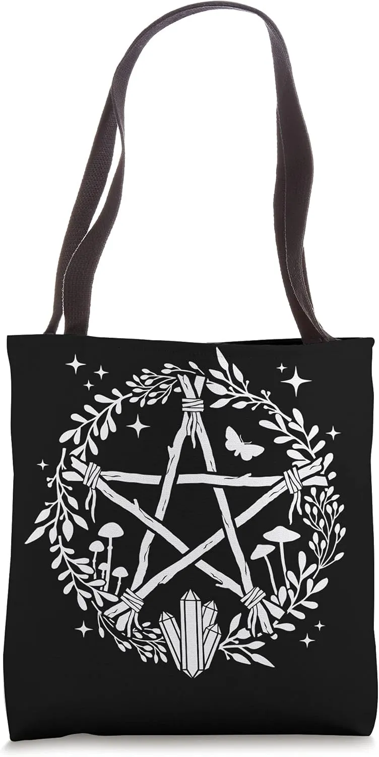 Twig Pentacle Wreath w/ Mushrooms, Moth, Crystals and Herbs Tote Bag