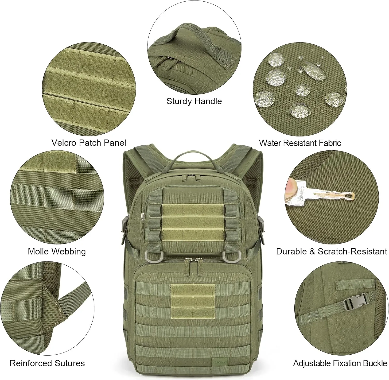 Tzowla Tactical Military Grade Backpack Waterproof,Travel Laptop Army Molle Rucksack for Men and Women with Small Detachable Bag,Army 3 Days Assault Pack Bag,Army Green