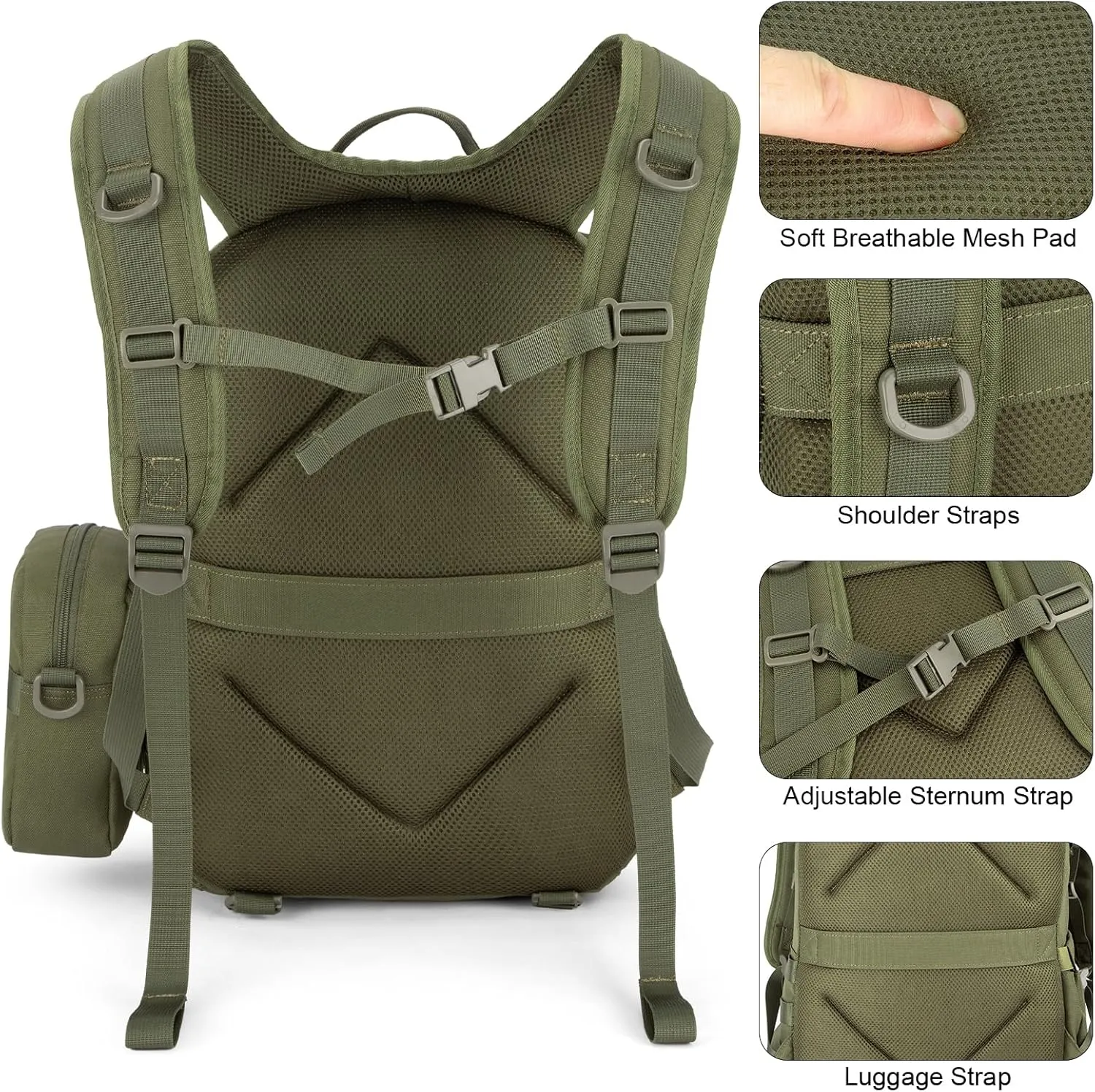 Tzowla Tactical Military Grade Backpack Waterproof,Travel Laptop Army Molle Rucksack for Men and Women with Small Detachable Bag,Army 3 Days Assault Pack Bag,Army Green