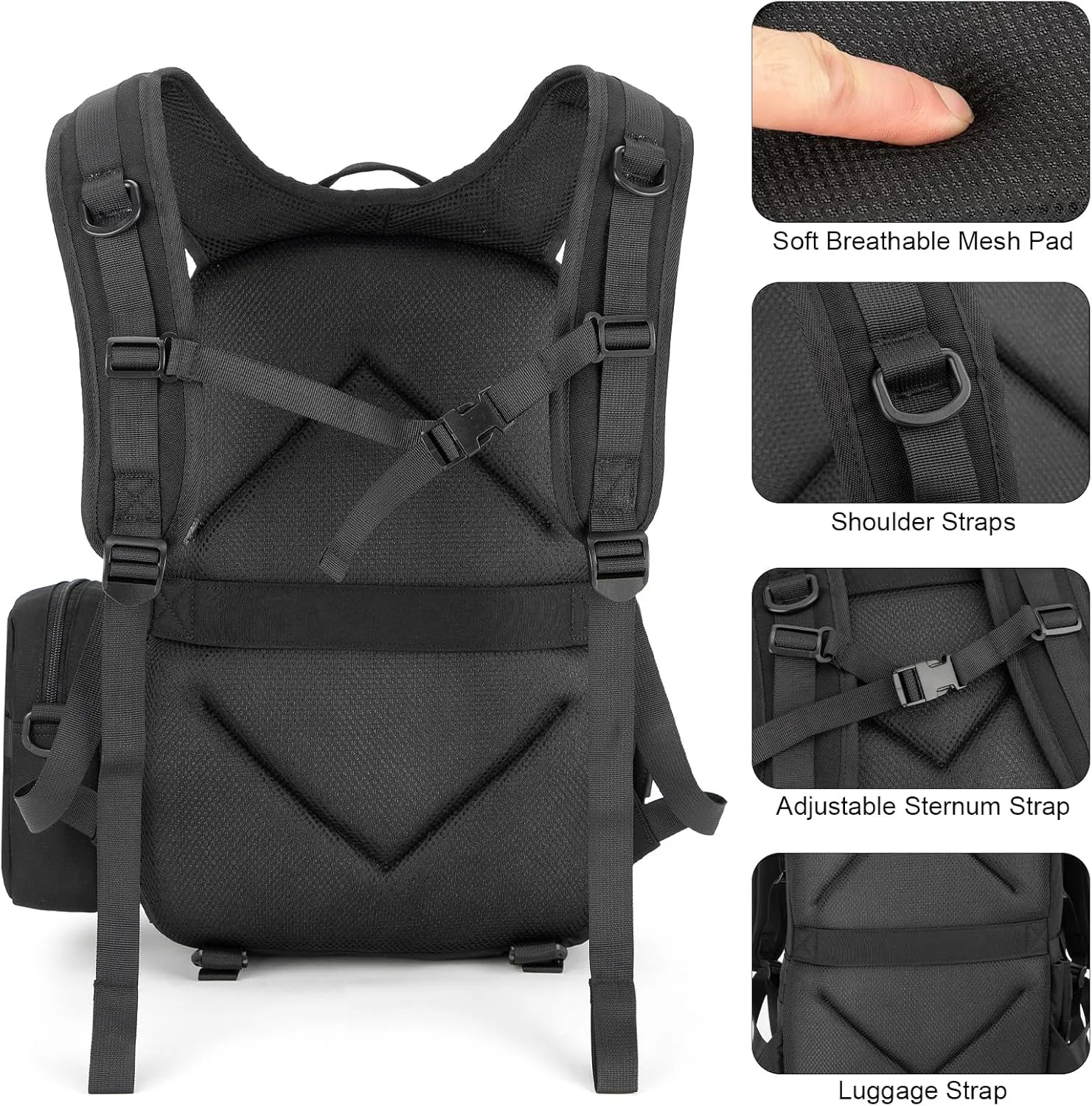 Tzowla Tactical Military Grade Backpack Waterproof,Travel Laptop Army Molle Rucksack for Men and Women with Small Detachable Bag,Army 3 Days Assault Pack Bag,Black