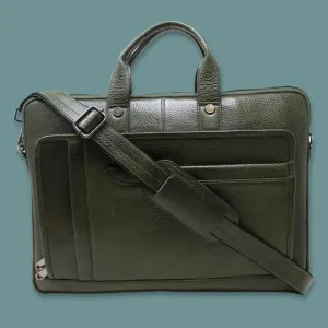 Uday Green Genuine Leather Laptop Messenger Bag-Gs