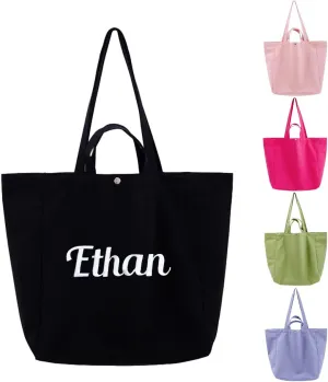 Ulico Personalized Canvas Tote Bag With Embroidered Name,Custom Large Capacity Shoulder Bag, Women Girl Shopping Travel Bag