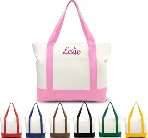 Ulico Personalized Canvas Tote Bag,Custom Blank Tote Bag for Women with Embroidered Name, Reusable Grocery Shopping Bag, Top Zipper Closure, Daily Essentials