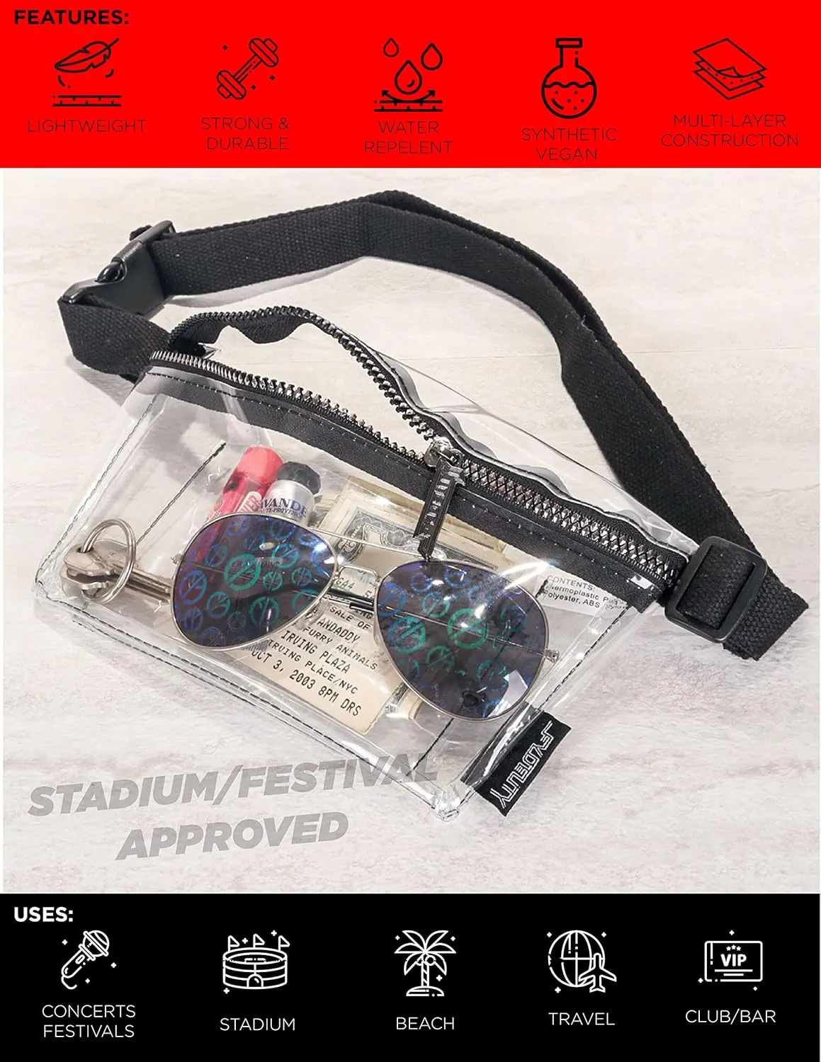 Ultra Slim Fanny Packs for Women – 80s/90s Slim Bum Bag – Unisex Crossbody Waist Belt Bag for Travel, Festivals, Sports & Daily Use – Waist Belt Bag for Women | Crystal Clear