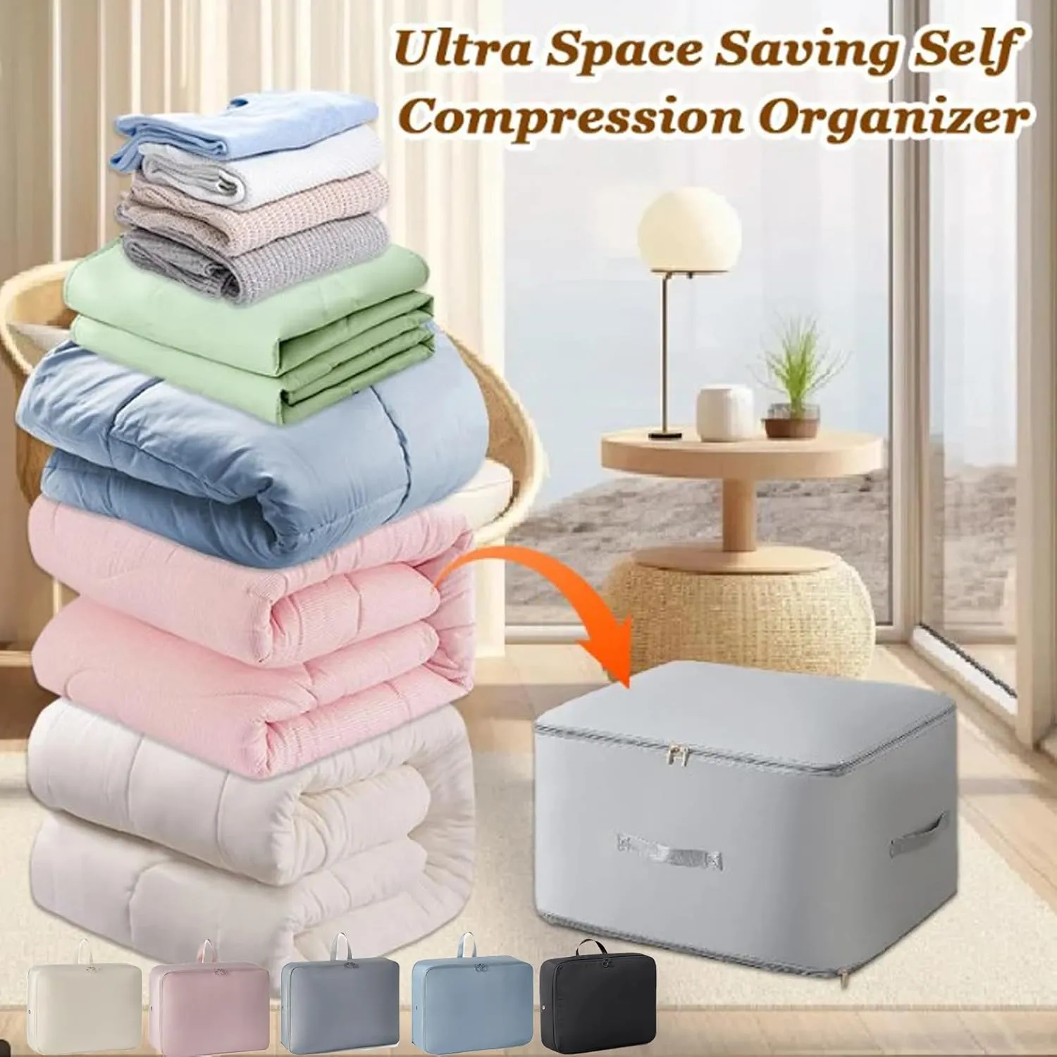Ultra Space Saving Self Compression Organizer - Self Compression Moving Organizer Bags for Comforters, Clothes, Blankets (blue, X-Large)