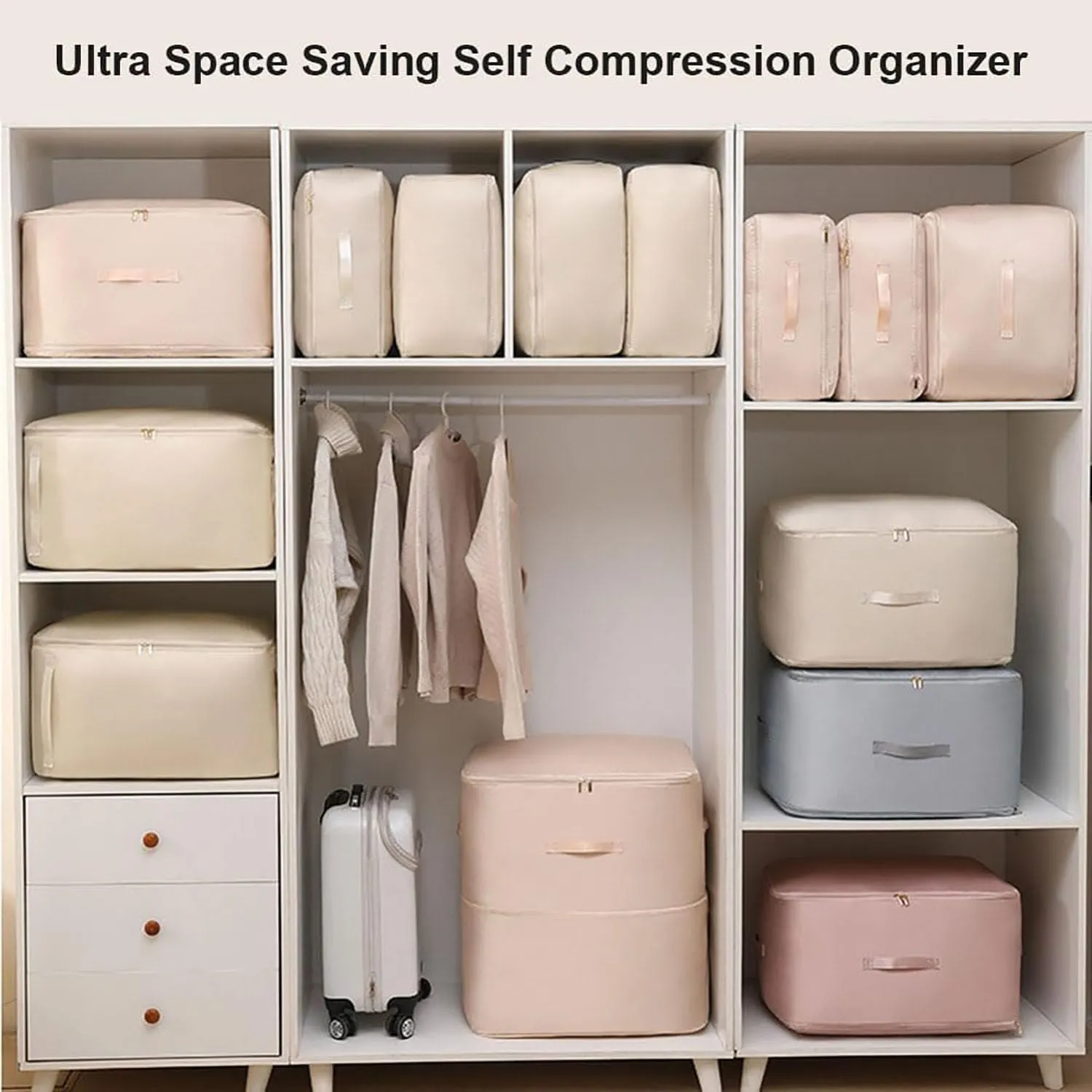 Ultra Space Saving Self Compression Organizer - Self Compression Moving Organizer Bags for Comforters, Clothes, Blankets (blue, X-Large)