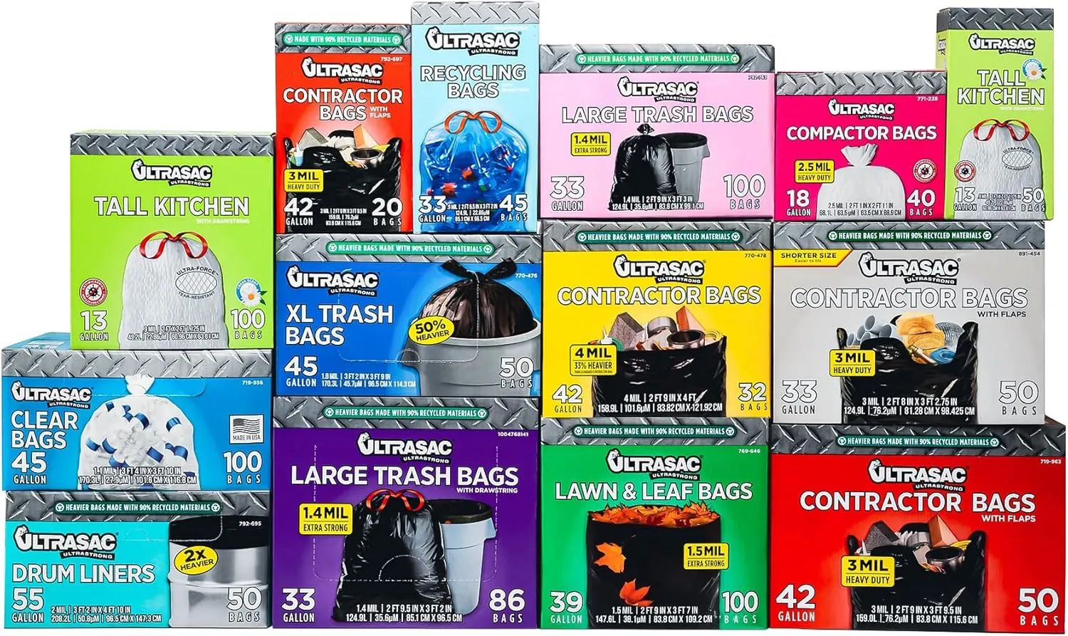 Ultrasac Blue Recycling Bags 33 Gallon 0.9 MIL, 33.5" x 38" - Pack of 45 - For Recycling, Kitchen, Industrial, & Commercial