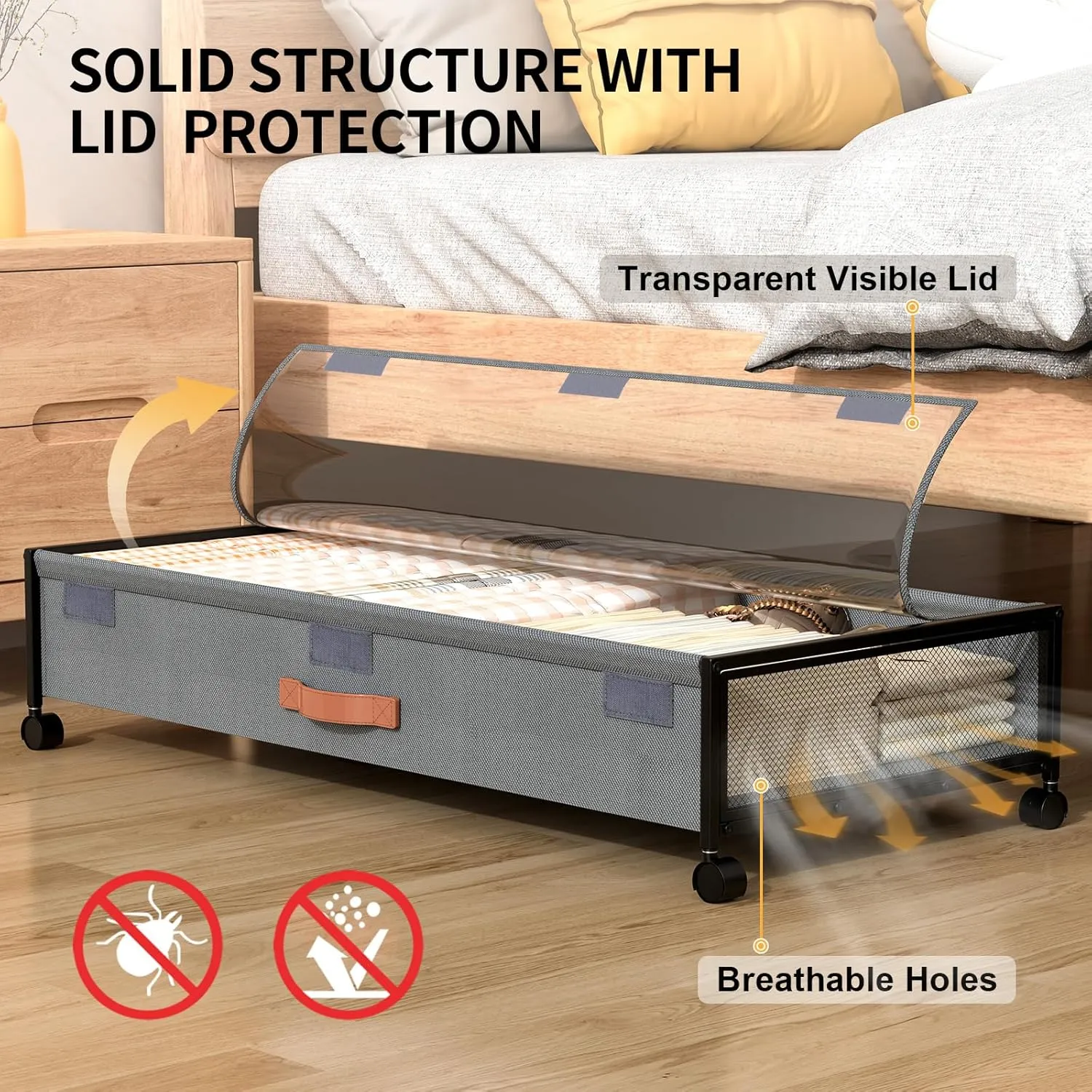 Under Bed Storage with Wheels, XXXL Larger Under Bed Storage Containers with Clear Lids, 36'' Lengthen Under Bed Shoe Organizer for Shoes Clothes(Grey 2 Pack, XXXL(36"x16.6"x7.28"))