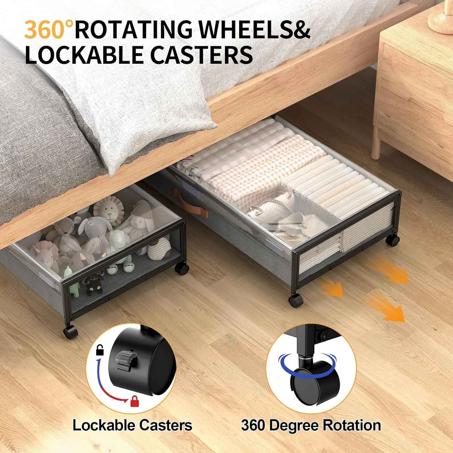 Under Bed Storage with Wheels, XXXL Larger Under Bed Storage Containers with Clear Lids, 36'' Lengthen Under Bed Shoe Organizer for Shoes Clothes(Grey 2 Pack, XXXL(36"x16.6"x7.28"))