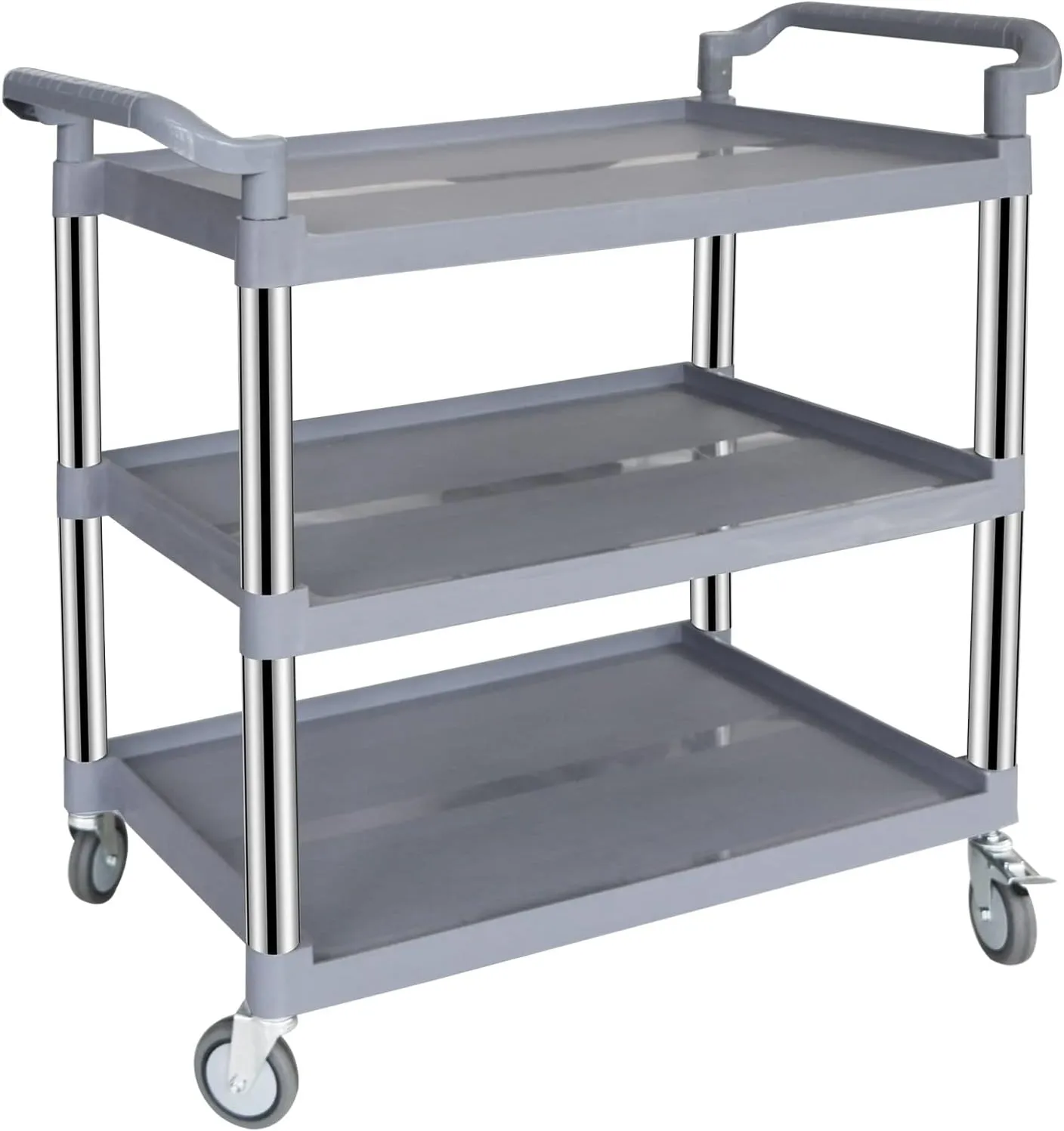 UNICOO® Heavy Duty 3-Tier Service Rolling Cart, Utility Cart & Grocery Cart on Wheels, 550lbs Capacity, Lockable & Silent Wheels, Anti-Rust, Easy Clean for Restaurant, Office, Garage, Kitchen Storage