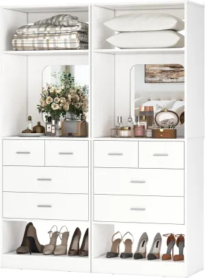 Unikito 50 Inch Closet System with Drawers, 4FT Wood Closets Organizer with Mirror Design, Freestanding Heavy Duty Walk in Closet Towers for Bedroom, Max Load 1000 LBS, Easy Assembly, White