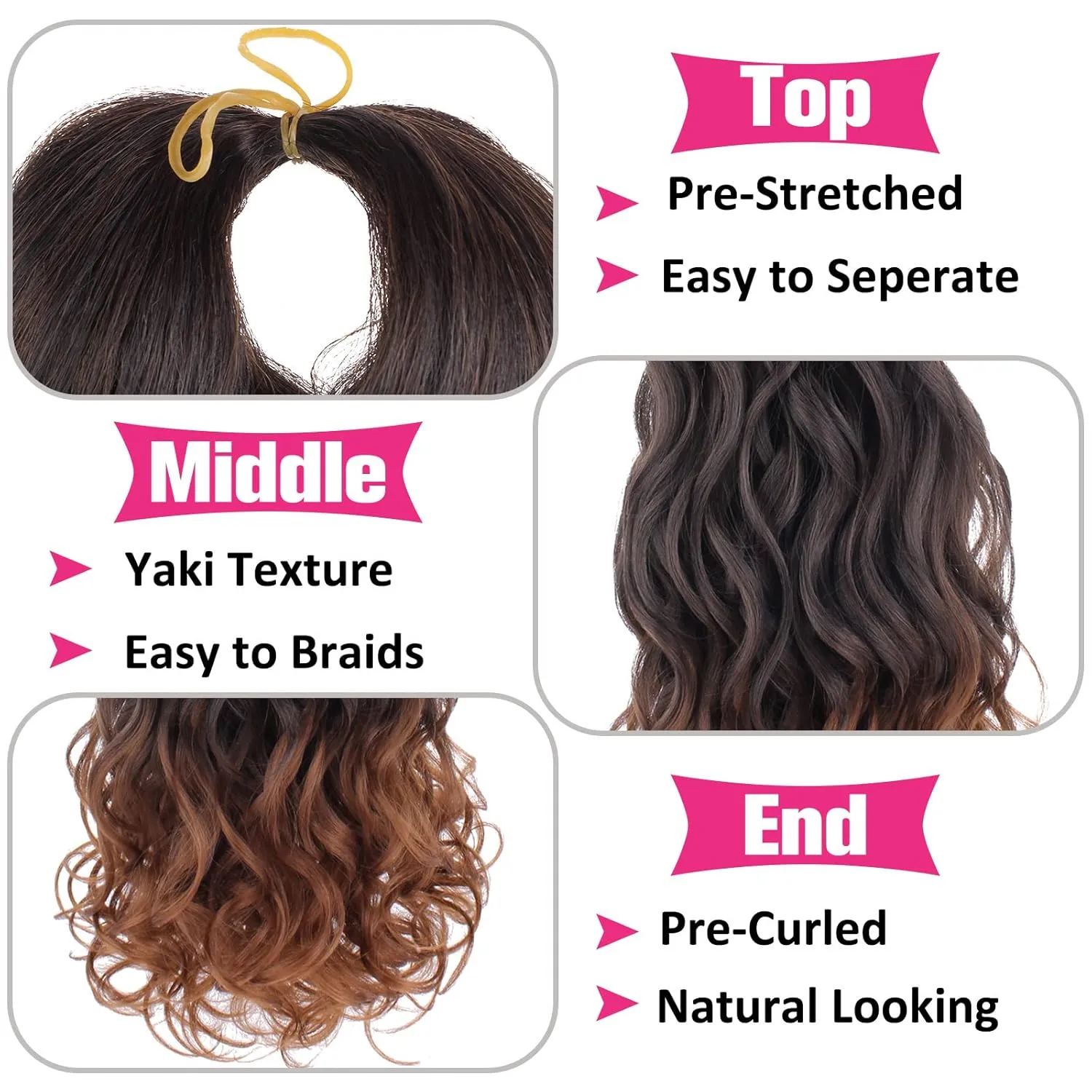Unionbeauty 30 Inch French Curly Braiding Hair 8 Packs Pre-Stretched Spanish Curl Braids Loose Wavy Braiding Hair EZ Braids Ombre Synthetic Crochet Hair Extensions for Black Women T30#