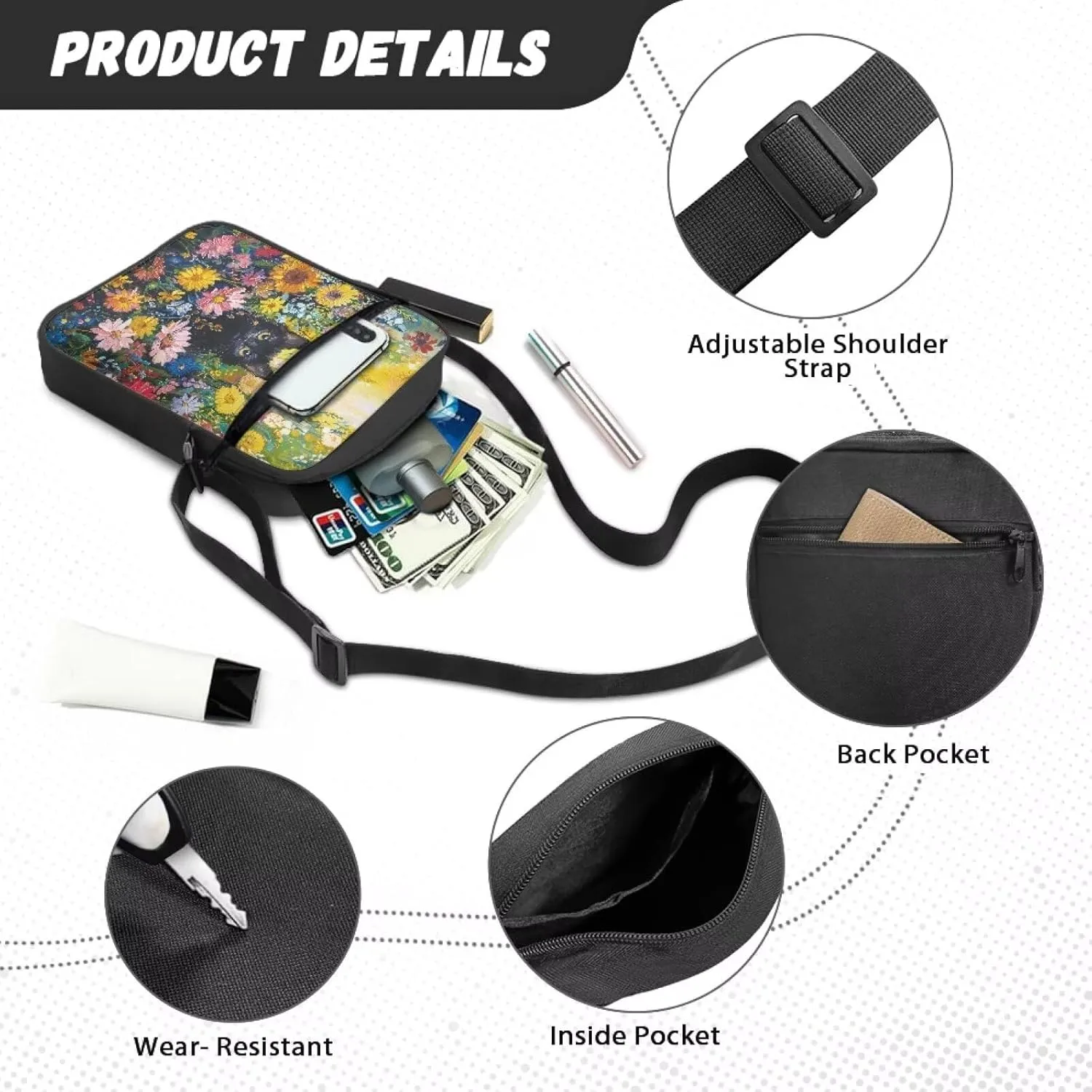 Unisex Fashion Messenger Bag Small Lightweight Crossbody Shoulder Purse Zip Cross Body Satchel with Muti Pockets