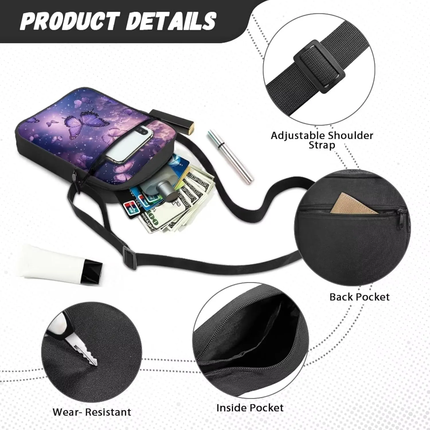 Unisex Fashion Messenger Bag Small Lightweight Crossbody Shoulder Purse Zip Cross Body Satchel with Muti Pockets