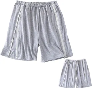 Unisex Tear Away Shorts Side Zipper Cotton Post Surgery Recovery Pants for Knee Leg Hip Surgical Recovery