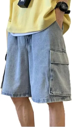 Unisex Y2K Baggy Jean Shorts Hip Hop Cargo Pants Shorts Loose Fit Denim Shorts Streetwear