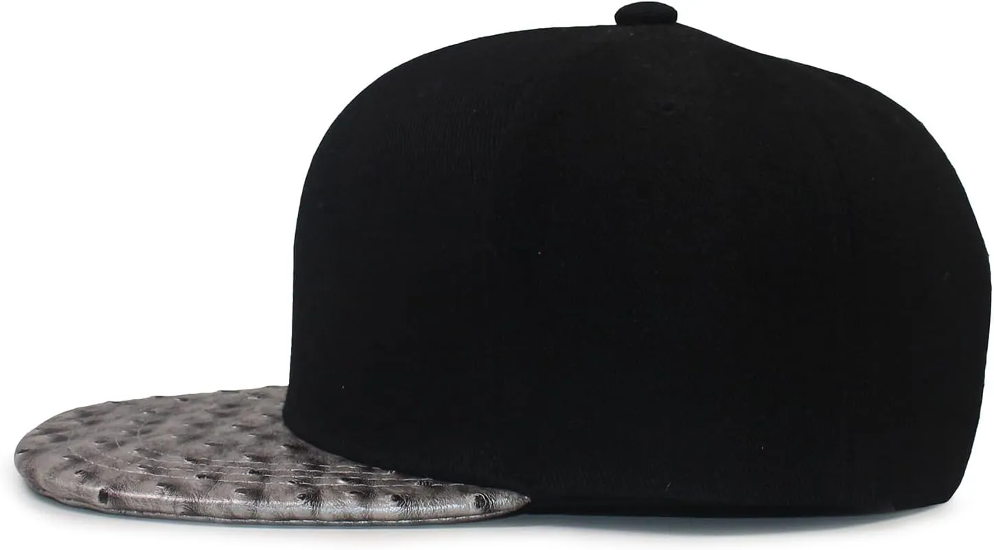 Urban Hip Hop Streetwear Baseball Cap - Solid Color Faux Ostrich Leather Snapback, 6-Panel Unisex Adjustable Hat