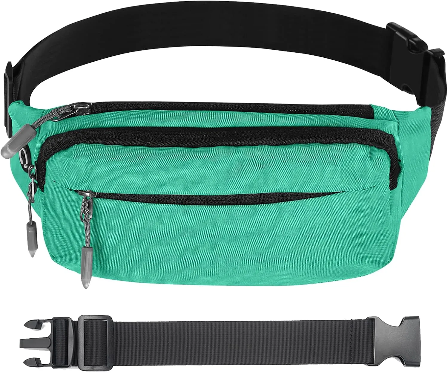 USHAKE Fanny Pack Waist Packs with Extender for Men or Women, Medium Size Waist Pouch Bag Hip Pack with 3-Zipper Pockets Adjustable Straps for Casual Travel Hiking Jogging Outdoor Sports (Mint Blue)