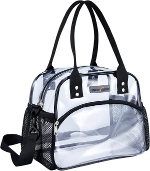 USPECLARE Clear Multi-purpose Tote Bag, Transparent Lunch Bag with Removable Bottom Board, Adjustable Shoulder Strap, Stadium Approved, 12*9.8*6 Inches, 4.97L, Clear PVC, Hand Wash