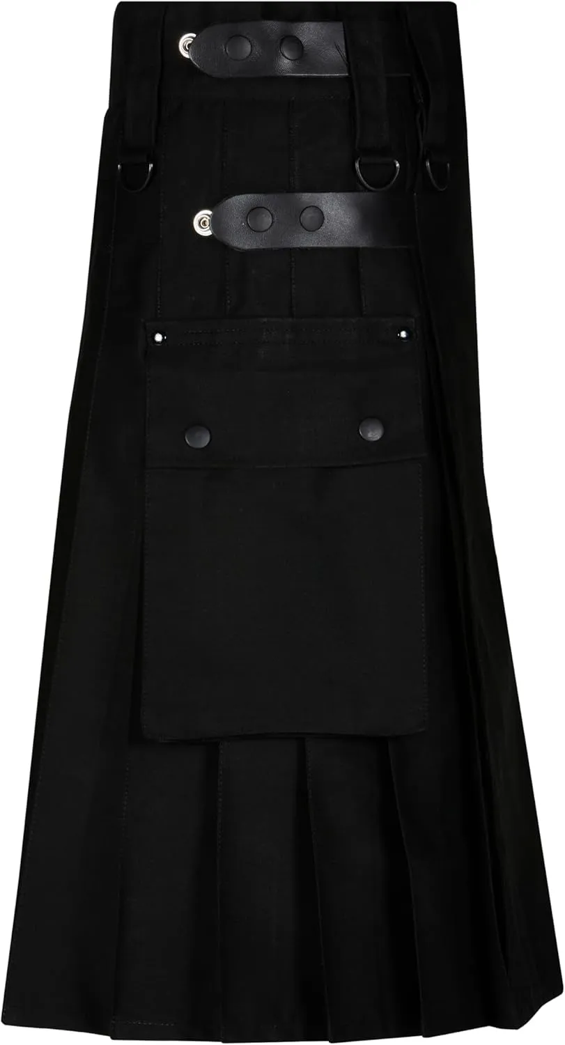 Utility Kilts for Men Cargo Pocket Cotton Utility Kilt with Leather Strap Men's Cotton Kilts