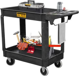 Utility Service Cart,Heavy Duty 500 LBS Rolling Utility Cart with 360° Swivel Wheels, Lipped Shelves, Ergonomic Storage Handle, Used in Warehouse/Garage/Cleaning/Manufacturing