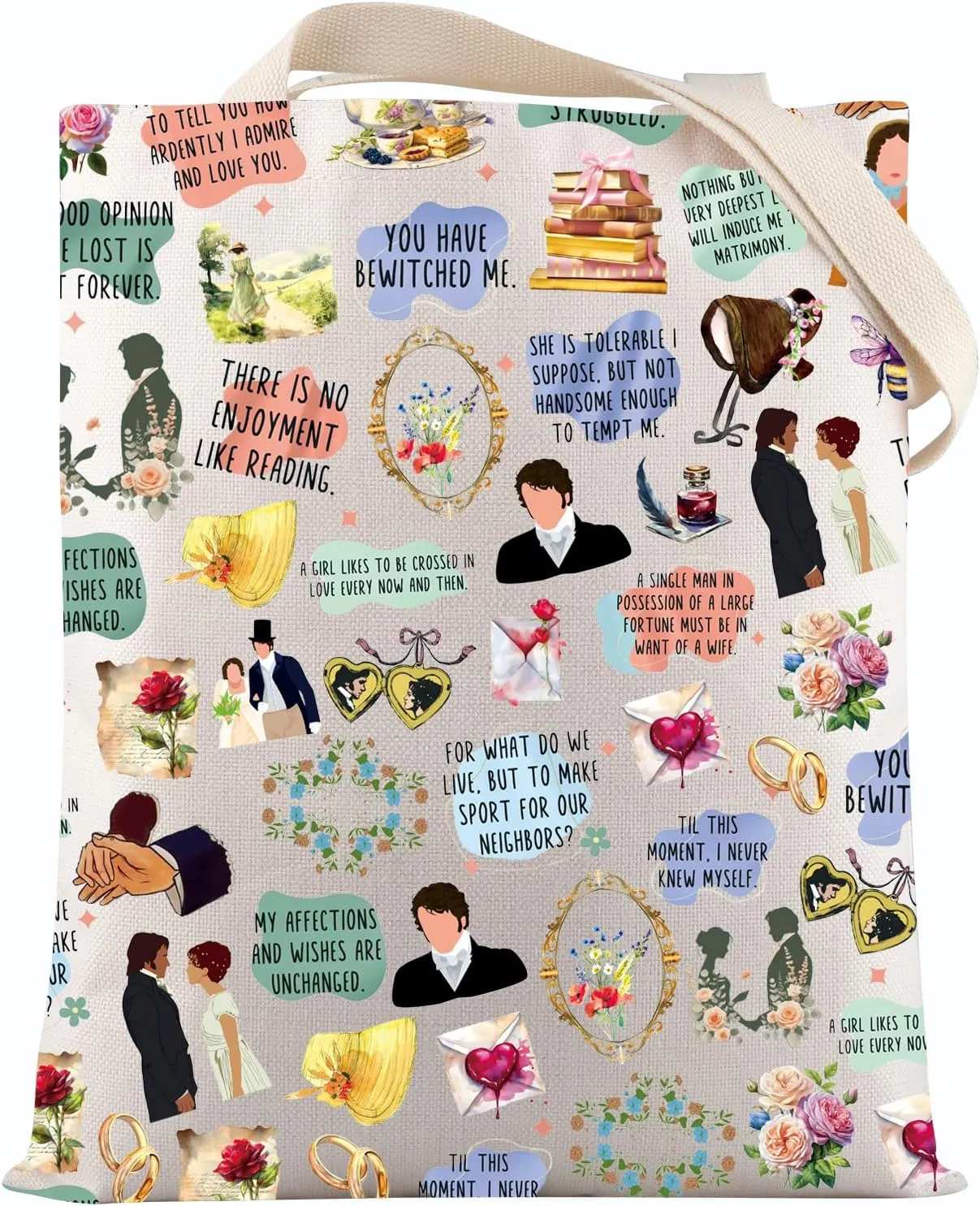 VAMSII Pride Reader Tote Bag Prejudice Book Lover Gift Literary Book Club Bookish Gift JA Novelist Bookworm Bag