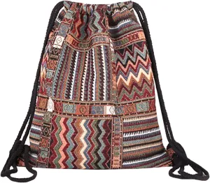 Van Caro Bohemian Drawstring Backpack Light Cinch Bag Gym Sack String Bag (Color 1)