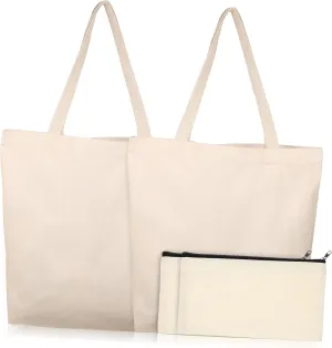 VANZACK 4Pcs Large Capacity Canvas Tote Bags with Zipper Pen Bags Multi Purpose Grocery Shopping Craft Projects and DIY Personalization for Everyday Use